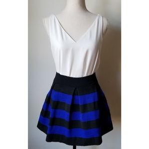Retro Flared Blue and Black Striped Mini Skirt